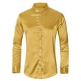 thumbnail image 5 of Unique Bargains Men's Prom Satin Long Sleeves Button Down Slim Fit Formal Shirts L Golden, 5 of 6