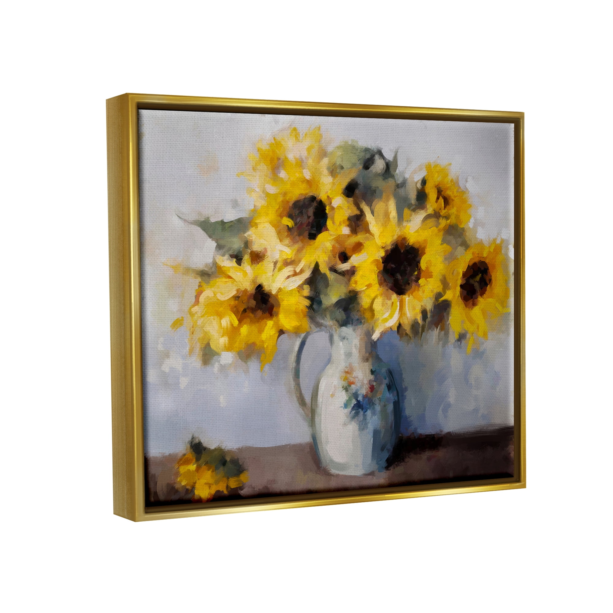 Stupell Industries Traditional Sunflower Bouquet Botanical & Floral Painting Gold Floater Framed Canvas Art Print Wall Art, 31 x 25