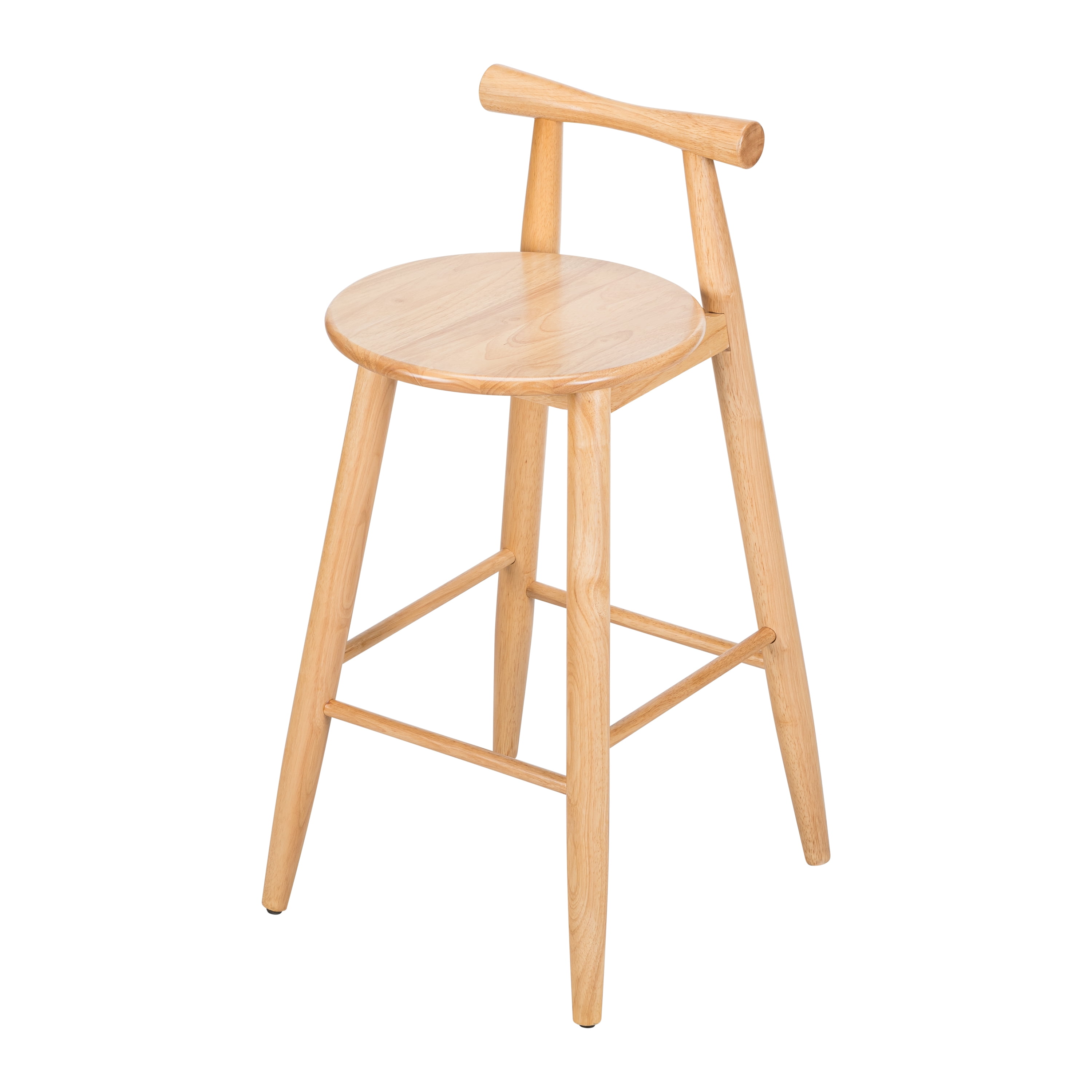 Set of 2 Grove Indoor Rubberwood Barstool, Natural Finished Bar Stool with Round Seat and Cross Bar Backrest for Home Bar Kitchen Island, 18.75x19.25x36.4 Inch, Natural