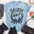 thumbnail image 2 of Salem Witch Girl's Trip T-shirt, Unisex Women's Men's Shirt, Halloween Spooky Season Novelty Gift, Heather Light Blue, Medium, 2 of 6