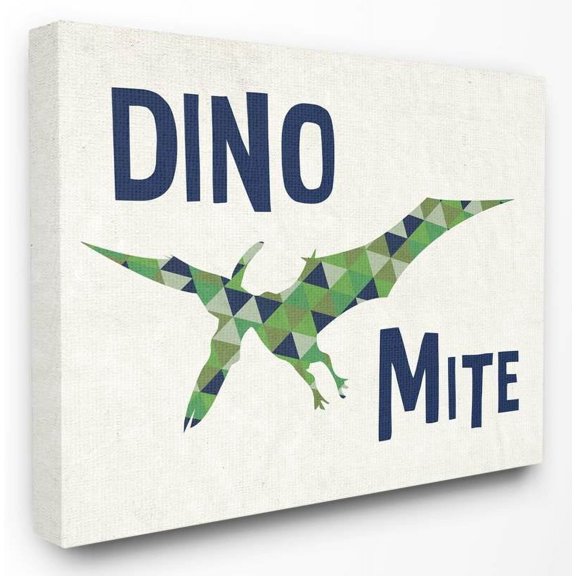 The Kids Room by Stupell Dino Mite Blue Green Dinosaur Kids Word Design Canvas Wall Art by Daphne Polselli