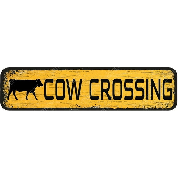 Street Sign Cow Crossing Vintage Metal Signs Funny Tin Sign for Home Yard Garden Farm Gate Beware Signs Wall Decoration 4×16inches