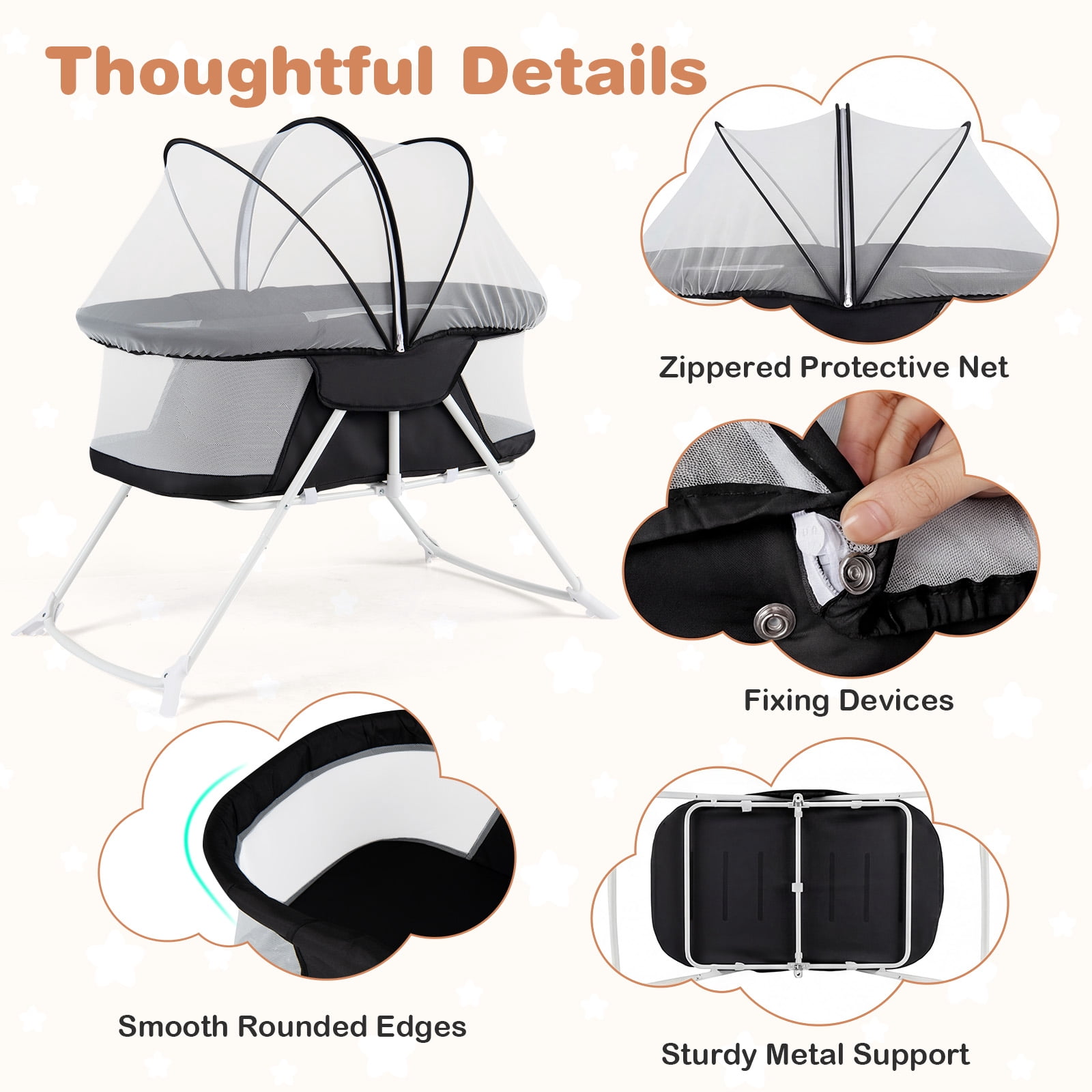 Costway 2 in 1 Baby Bassinet with Rocking Motion with Breathable Mesh Black