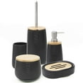 thumbnail image 3 of Bath D Soap Dish Cup Dispenser Black and Bamboo Tray, 3 of 6