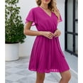 thumbnail image 4 of Defitshape Women's Summer Dress Party Sundress Short Sleeve High Waist Fall Elegant Wrap V Neck Dresses Rose Medium, 4 of 4