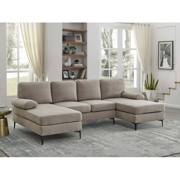 AENKYO U Shaped Sectional Sofa with Double Extra Wide Chaise, w/Removable Back & Seat Cushions, for Living Room, khaki