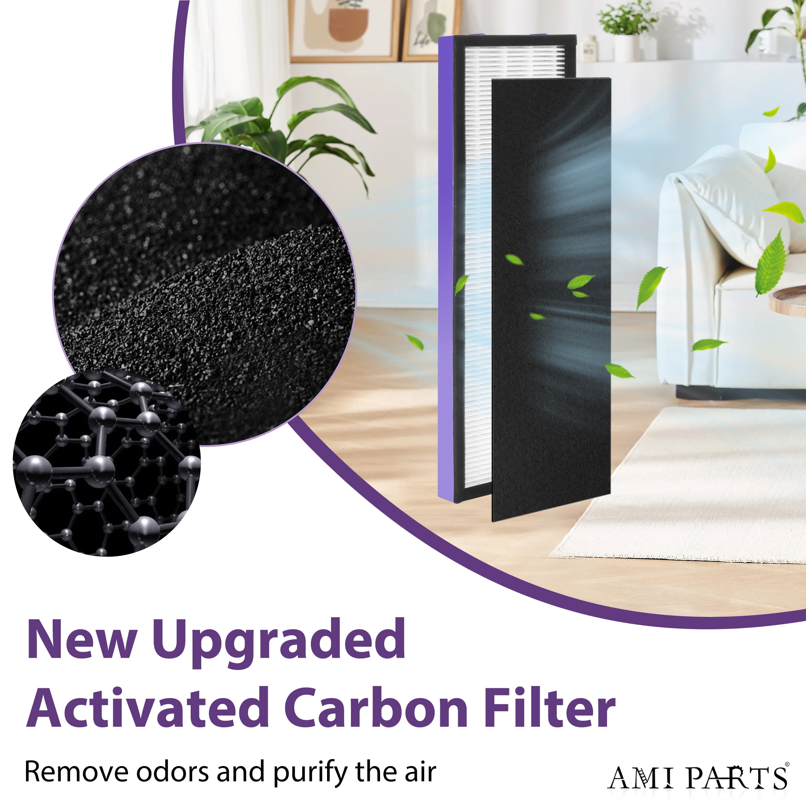 AMI PARTS FLT4825 True HEPA Filter B Replacement Activated Carbon Pre-Filters Compatible with Air Purifier AC4825 AC4300, AC4900, AC4800