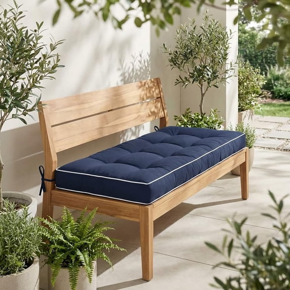 Outdoor Bench Cushion with Ties, Weather Resistant Thick Tufted Loveseat Seating Pad for Patio Porch Swing & Garden Furniture