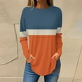 thumbnail image 2 of Jewelreauty Women Long Sleeve Patchwork Shirts Curved Hem Pullover Crewneck Tops Plus Size Loose Casual Blouses (S, Orange), 2 of 5