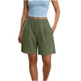 thumbnail image 3 of Women's Soft Fabric Elastic Waist Casual Shorts with Pockets, Solid Color Pleated Loose Fit, Shorts for Women Summer, Lounge Athletic | VerBelle,Army Green L, 3 of 9