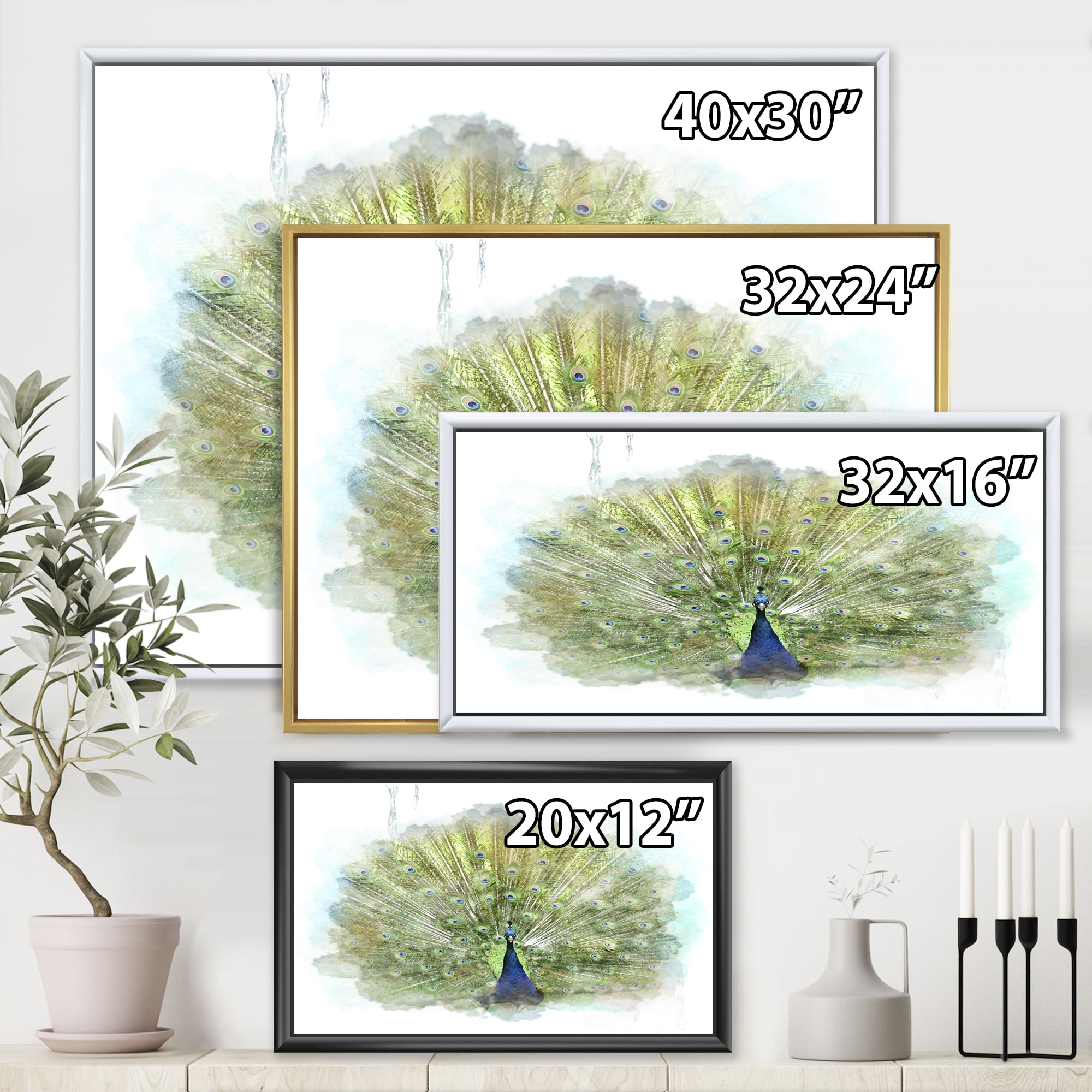 Designart 'Dancing Peacock Bird' Traditional Framed Canvas Wall Art Print