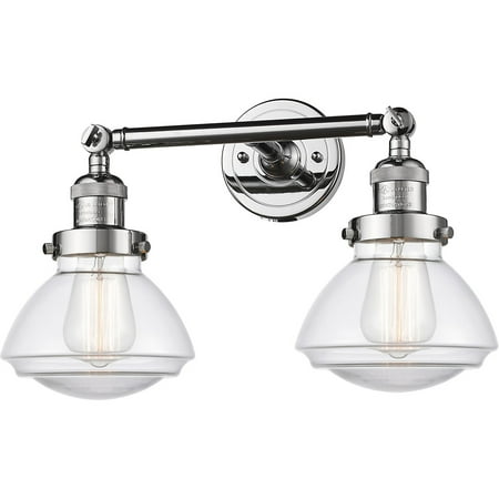 

Polished Chrome Tone Bathroom Vanity 17 Wide Clear Glass Steel/Cast Brass Medium Base 2 Light Fixture