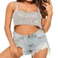 thumbnail image 1 of Women‘s Shiny Rhinestones Backless Crop Tops Sparkly Crystal Tank Top Camisole for Night Club Party Rave Outfit, 1 of 7