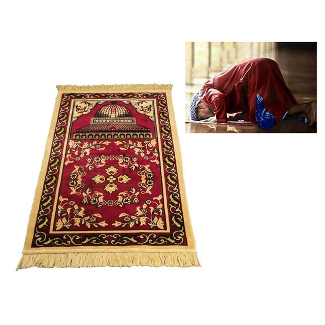 kurtrusly Muslim Prayer Rug Eid Embroidery Tapestry Carpet Non-Slip Mat Red
