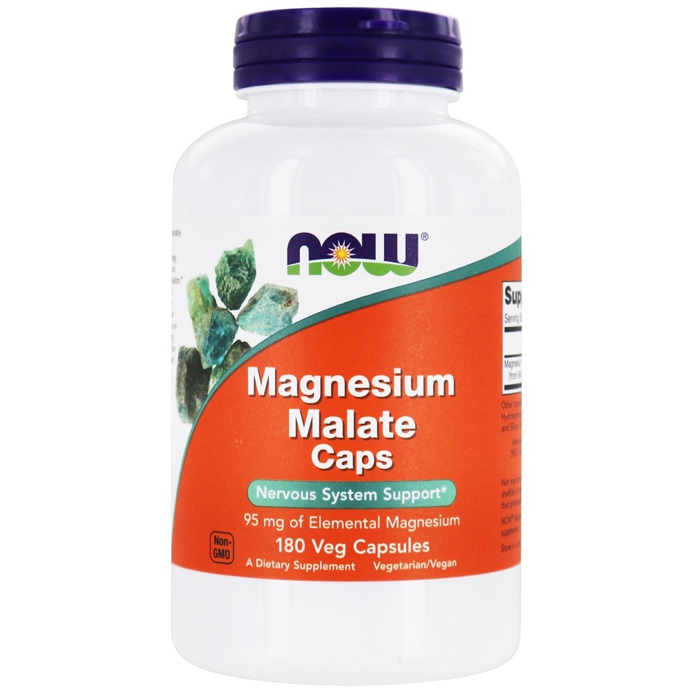 NOW Foods Magnesium Malate Caps Nervous System Support 95 mg. 180