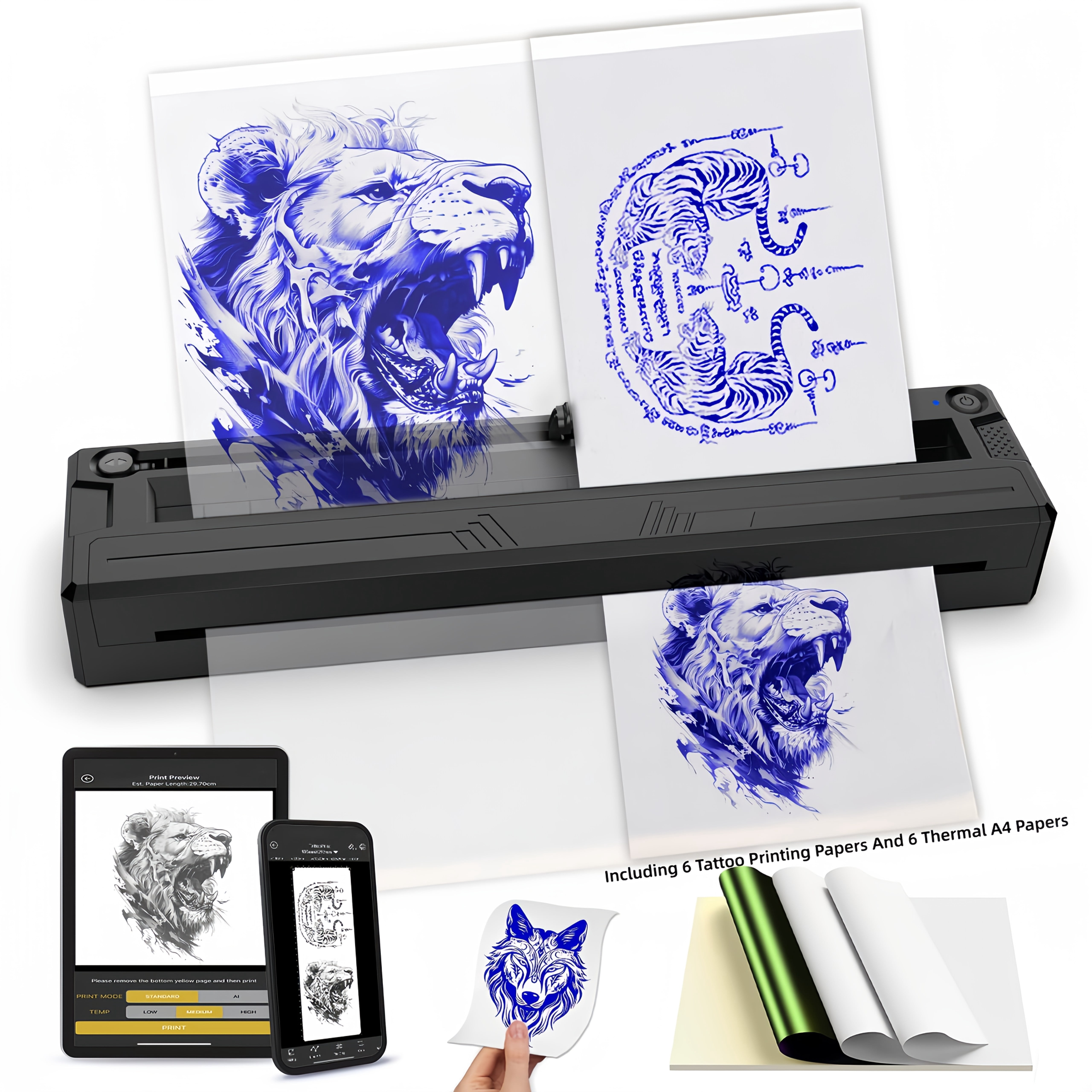 This Versatile Thermal Label Printer Serves Dual Purposes, Allowing You to Print Both Tattoo Transfer Sheets And A4 Documents. It'S User-Friendly And Comes with a Variety of Image Templates