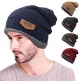 thumbnail image 2 of Opolski Men Winter Hat Knitted Unisex Fleece Thickened Soft Keep Warm Cold-proof Plush Solid Color Men Beanie Black, 2 of 8