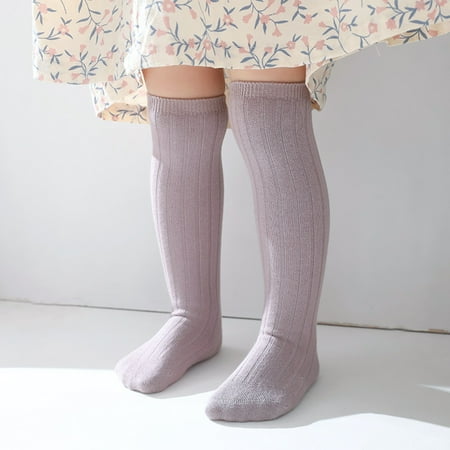 

ONHUON 2021 Toddler Kids Baby Girls Casual Solid Ribbed Knee High Antislip Stockings Socks