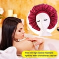 thumbnail image 2 of Bonnet en Satin Uni pour Femmes Bandeau de Nuit Bonnets de Coiffure (Rouge Vin), 2 of 7
