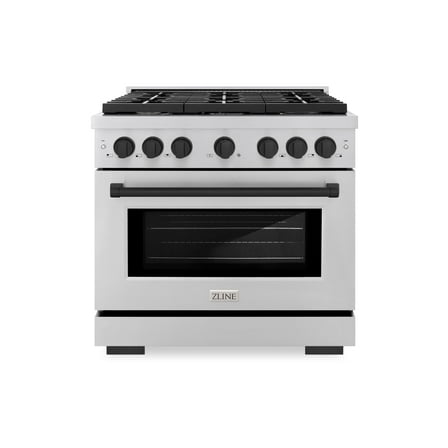 ZLINE Autograph Edition 36 in. 5.2 cu. ft. Paramount Dual Fuel Range with 6 Burner Gas Cooktop and Electric Convection Oven in Stainless Steel with Matte Black Accents (SDRZ-36-MB)