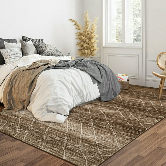 CAROMIO 8' x 10' Area Rug for Living Room Ombre Vintage Rug Non Slip Throw Rugs Geometrical Line Print Bedroom Rug, Khaki