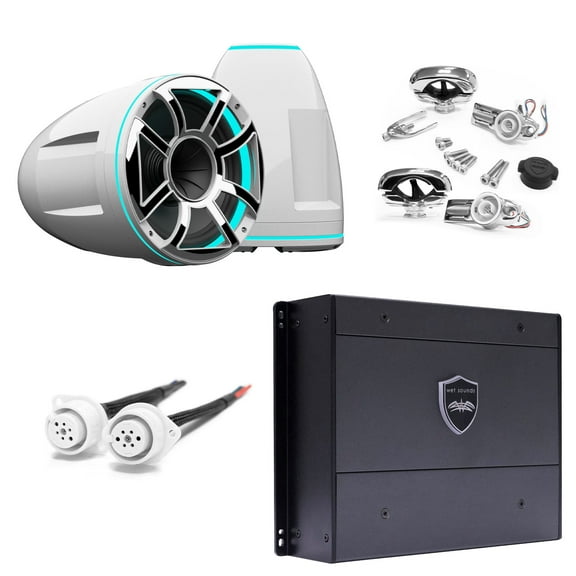 Wet Sounds Package - REV 12-HD-W-XS-SC 12" White "XS" Grill Swivel Clamp Tower System with Wet Sounds SYN-DX4 800 Watt RMS 4 Channel Amplifier