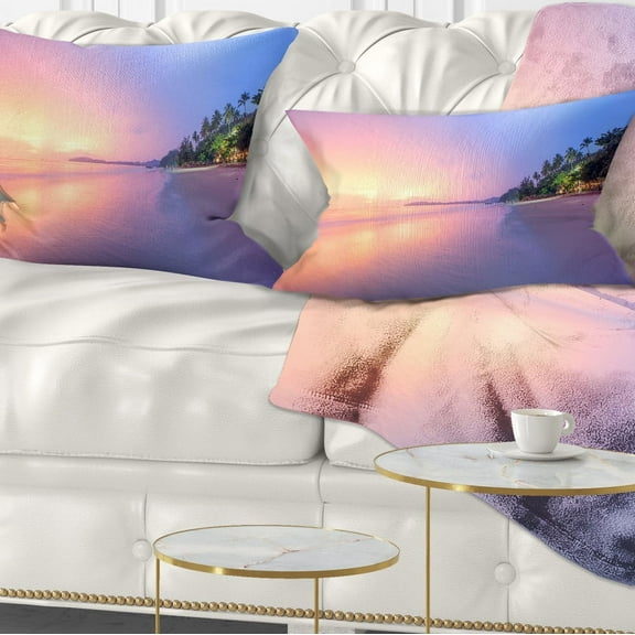 Designart Beach with Colorful Sky - Beach Photography Throw Pillow - 12x20