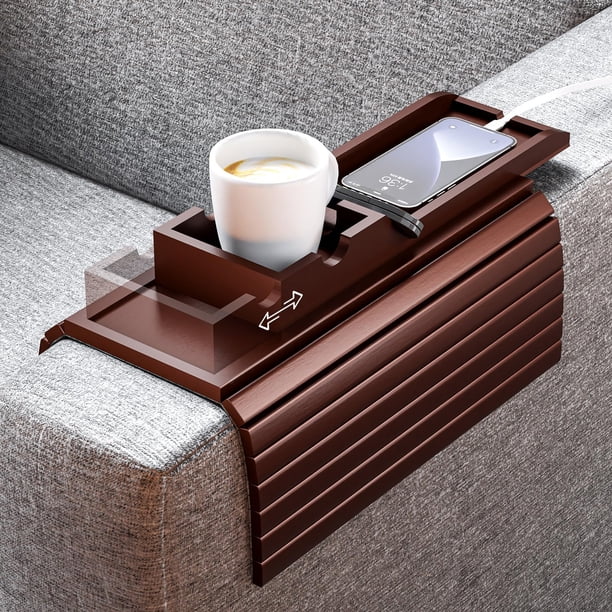 Mesa de Reposabrazos para Sofá Bestjing con Porta Vasos Plegable de Bambú