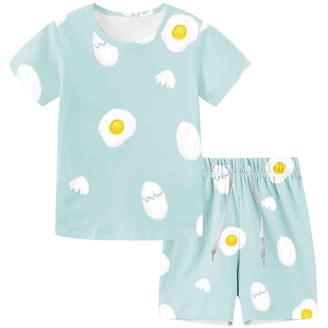 ¡Oferta! Pantalones cortos casuales de manga corta Honeeladyy para niños con cordón ajustable, ropa deportiva estampada para hombre y mujer, conjunto de verano de dos piezas para la escuela (verde,