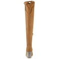 thumbnail image 2 of BLISSFUL STEP Women's Boots Faux Suede Over Knee High Chunky Heel Pointed Toe Rhinestone Lace Up Boots Camel 7, 2 of 7