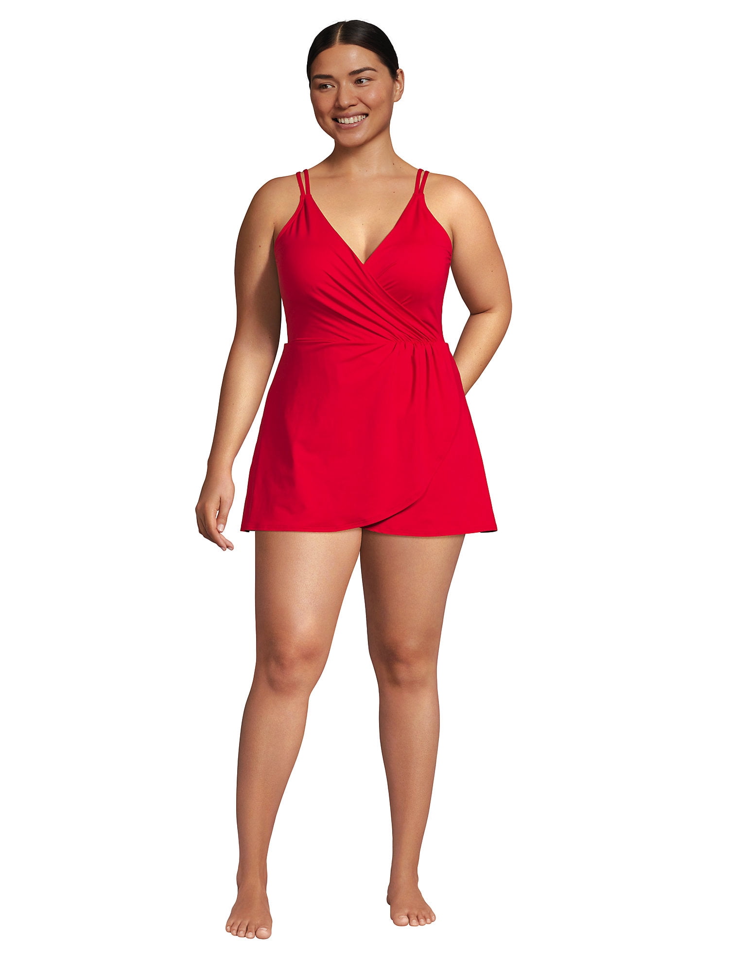 Lands' End Women's Plus Size Chlorine Resistant Vneck Tulip Wrap Swim