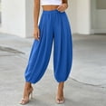 thumbnail image 2 of Hurxie Baggy Wide Leg Pants Womens Cotton Barrel Pants Mid Waisted Balloon Pants with Pockets Blue,2XL, 2 of 7