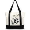 Embroidery Initial Canvas Tote Bag, Personalized Present Bag, Suitable For Wedding, Birthday, Beach, Holiday, Is A Great Gift For Women, Mom, Teachers, Friends, Bridesmaids (Letter R)