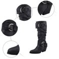 thumbnail image 3 of Slouchy Mid Calf Boots for Women Trendy Leather Pointed Toe Chunky Heel Buckle Knee High Riding Tall Boots, 3 of 5