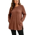 thumbnail image 2 of Plus Size Women's Tunic Tops Ribbed Knit Crewneck Long Sleeve Side Split Fall Soft Brushed Stretchy Relaxed Sweater XL-5XL, 2 of 7