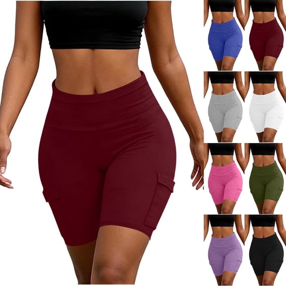 Favoffer Women Elastic Waist Athletic Shorts Thin Breathable Solid Color Loose Casual Active Short Pants with Convenient Side Pockets for Sport Daily