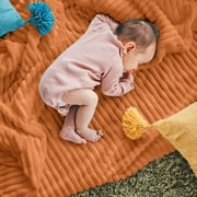 DISSA Flannel Fleece Blankets with Pompom Fringe Lightweight Soft Throw Blanket Fit Sofa Bed(Orange,51x63)