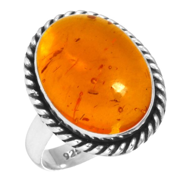 925 Sterling Silver Ring For Women - Men Orange Amber Gemstone Silver Ring Size 5 November Birthstone Costume Silver Ring Size 5 Thanksgiving Gift For Wife 925 Silver Gemstone Jewelry