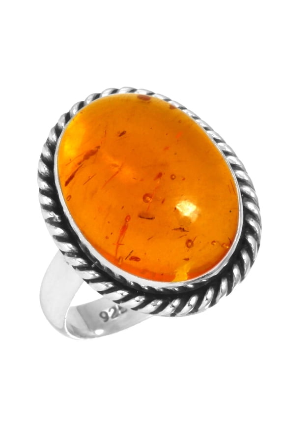925 Sterling Silver Ring For Women - Men Orange Amber Gemstone Silver Ring Size 5 November Birthstone Costume Silver Ring Size 5 Thanksgiving Gift For Wife 925 Silver Gemstone Jewelry