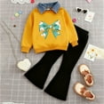 thumbnail image 2 of Caqnni Girl Lightweight Pullover Soft Polo Neck Sweatshirt and Flowy Flare Pants Two-Piece Comfort Set for Spring and Fall(Light Green,2-3 Years), 2 of 3