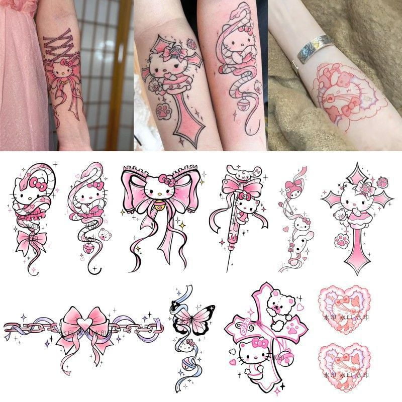 Pegatina de tatuaje de Hello Kitty con animación de dibujos animados ...