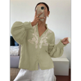 thumbnail image 4 of Women's Embroidered Linen Shirts Button Up Sleeve V Neck Boho Blouse Light Green S, 4 of 10