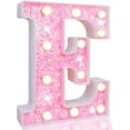 thumbnail image 3 of Pooqla Luces LED para Marquesina, Letra del Alfabeto con Purpurina Rosa iluminada, Letrero E, Funciona con Pilas para luz Nocturna, Fiesta de cumpleaños, Boda, Regalos para niñas, decoración navideña, 3 of 4