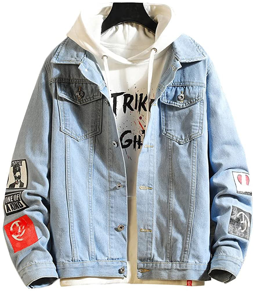 LRG Lifted Research Group White Blue Steel Acid Washed Denim Trucker Jacket 2XL