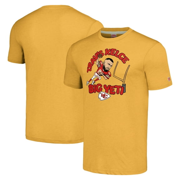 Unisex Homage Travis Kelce Gold Kansas City Chiefs Caricature Player Tri-Blend T-Shirt