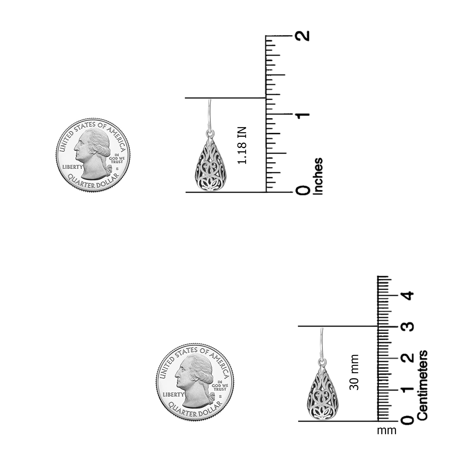 LeCalla 925 Sterling Silver Lacy Floral Teardrop Dangle Earrings for Women and Teen 30MM