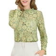 thumbnail image 3 of INSPIRE CHIC Women's Crochet Lace See Through Floral Ruffle Neck Blouse L Green, 3 of 8