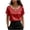 Red, variant on Women's Beaded V Neck Tops Smooth Soft Pearl Embellished Neckline Solid Color Blouses Relaxed Fit Dressy Casual Short Sleeve Shirts L