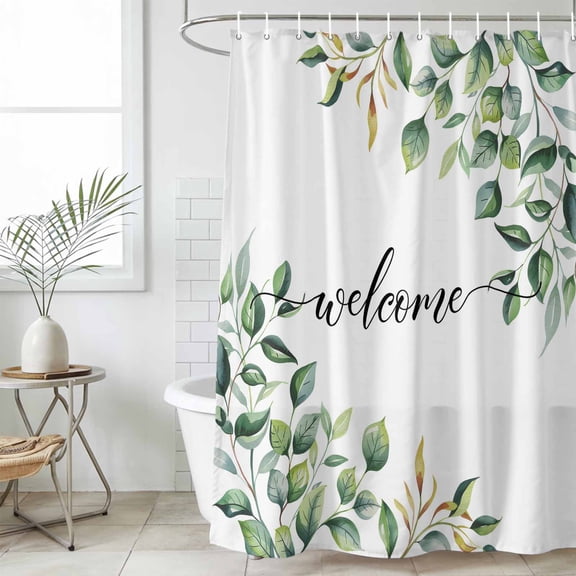 Eucalyptus Small Stall Shower Curtain, Waterproof Shower Curtains for Bathroom, Sage Green Vines Branch Watercolor Plant Washable Fabric Cloth Bath Curtain for Bathtub with Hooks 36x72 Inches