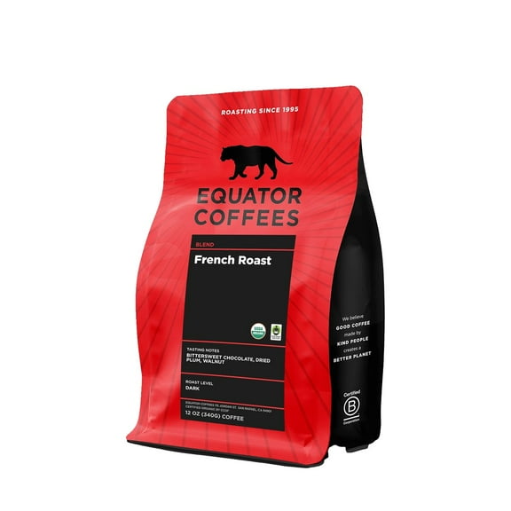French Roast Fair Trade Organic - Roasted by Equator Coffees - Freshly Ground Coffee - 12 Ounce Bag